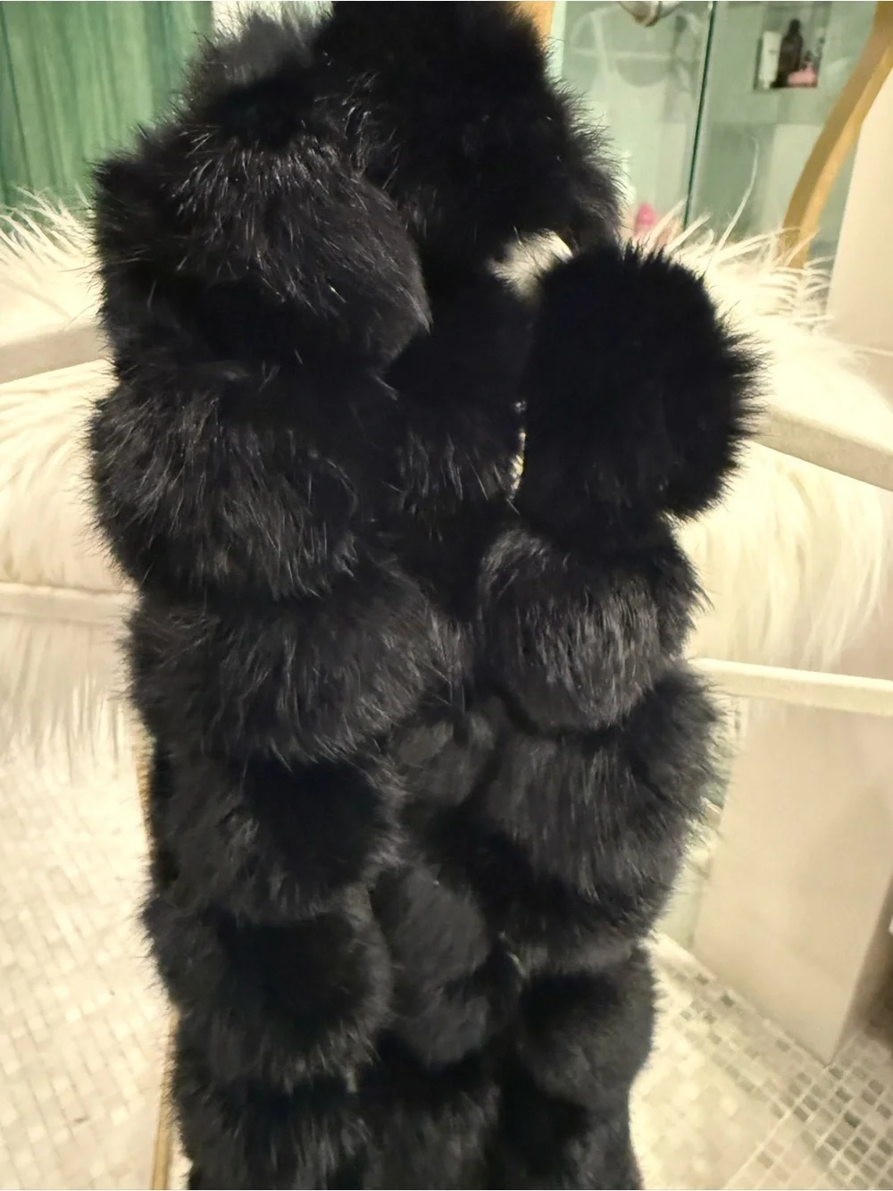 Lux Black Rabbit Fur Pom Scarf